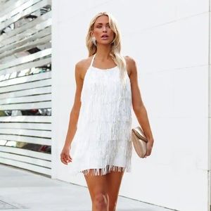 White sequin fringe dress!